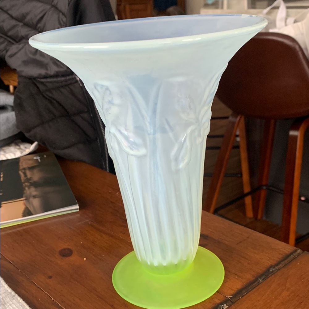 Iridescent Blue Vase with Green Base